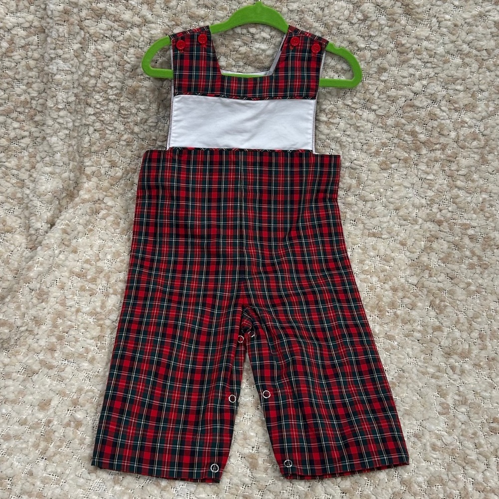 NWOT Mom & Me red plaid long Jon ready for monogram or embroidery 6mo
